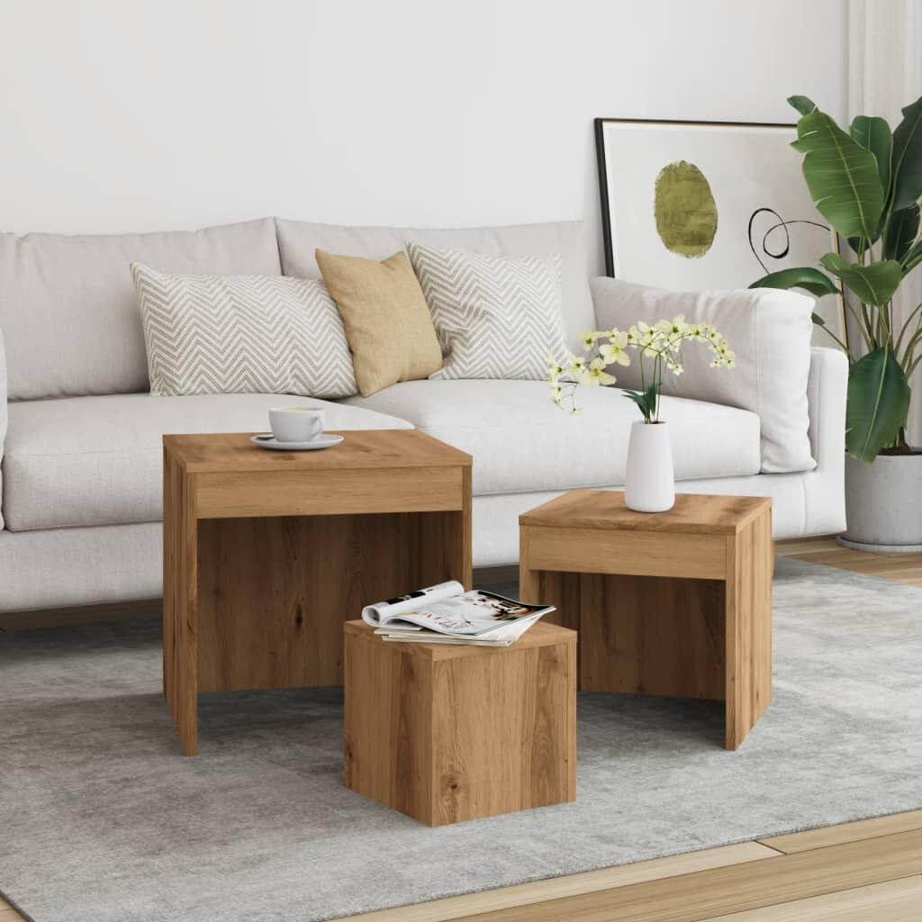 17 Stories Gnesis Nesting Tables 3 pcs Engineered Wood Artisan Oak/Artisan Oak 45cm W X 45cm D