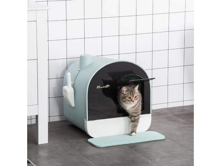 PawHut-Litière pour chat avec plateau, moquette amovible, 43x44x47cm