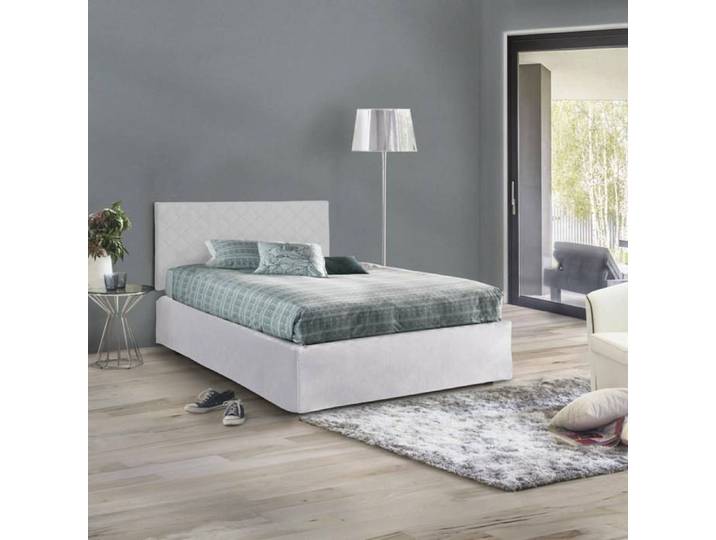 Dmora - Lit queen size Clea 130x5h60 cm Blanc Panneau effet bois et Similcuir