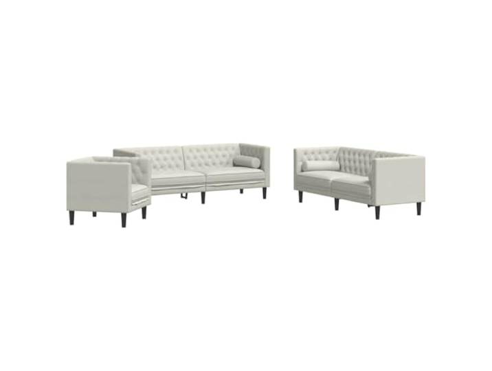 vidaXL 3-TLG. Chesterfield-Sofa-Set mit Nackenrollen Creme Samt
