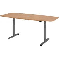 bümö Konferenztisch elektrisch höhenverstellbar 220x103 in Nussbaum, Gestell: Graphit - elektrischer Besprechungstisch oval mit Memoryfunktion