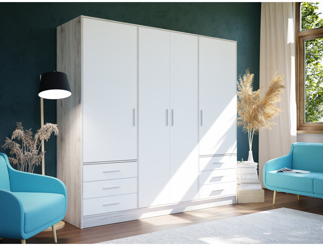 Zipcode Design Ingram 4 Door Wardrobe Sand Oak/White Matt 200cm H X 206.5cm W X 60cm D