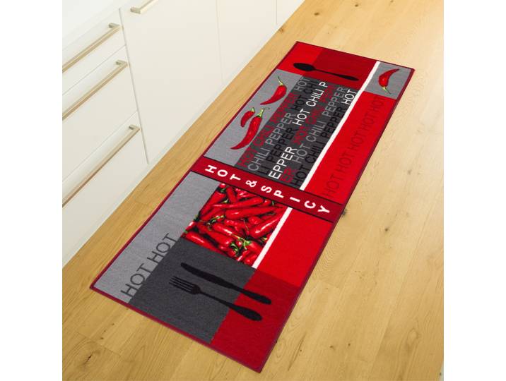Küchenläufer ANDIAMO Hot Pepper Gr. 13, rot, B:67cm H:5mm L:250cm, Kunstfaser, Teppiche, Küchenläufer, Motiv Peperoni/Chili, Küche, waschbar, Kundenliebling, Topseller