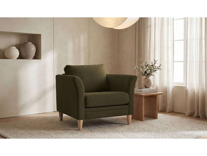 Sessel OTTO HOME Arellano, Breite 93 cm , grün (olive), B:93cm H:87cm T:84cm, 100% polyester, Sessel, Sessel, klassisches Design, mit Massivholzfüßen, Webstoff fein, Chenille