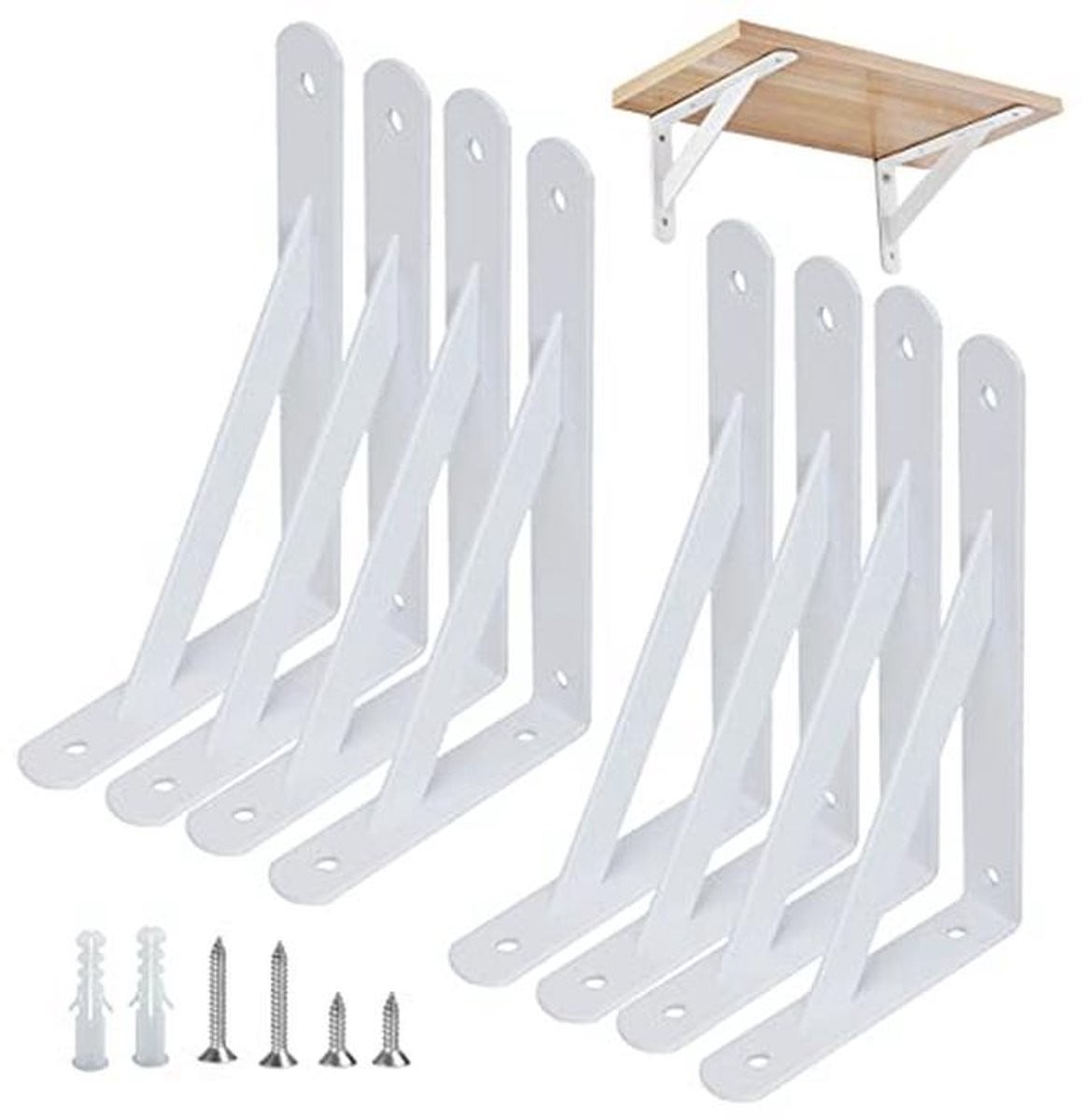 Zware driehoekige plankbeugels voor wandmontage, 6 inch, 8 stuks, wit