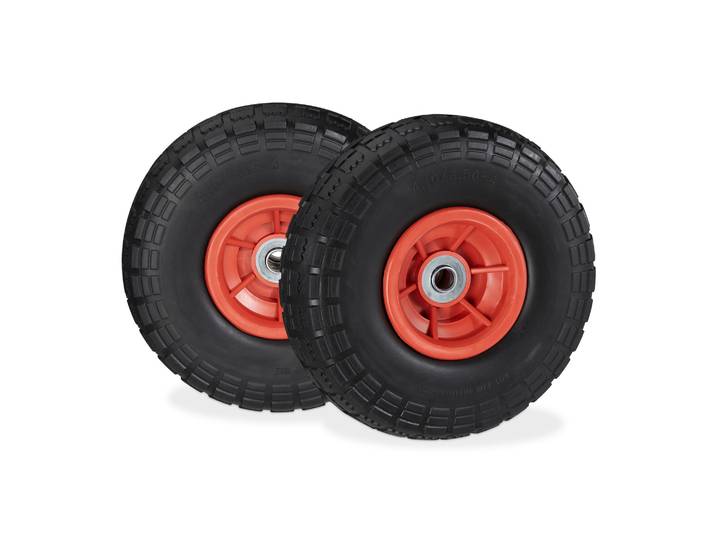 Relaxdays - Roue De Diable Set De 2 En Caoutchouc 260x85\, Roue En Caoutchouc\,16 Mm\, 4.1/3.5-4 Essieu 150 Kg\,noir/ Rouge