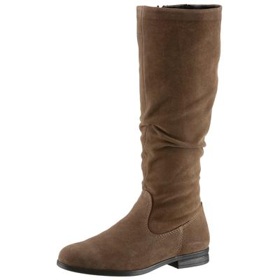 Stiefel TAMARIS, Damen, Gr. 40, Normalschaft, braun, Veloursleder, unifarben, Schuhe Stiefel, mit modischen Faltungen am Schaft
