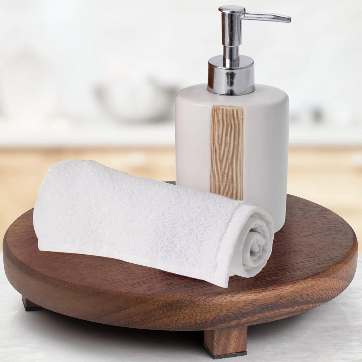Handgemaakt Walnoot Houten Voetstuk - Bruine Display Riser voor Keuken Decoratie - Diameter: 27 cm