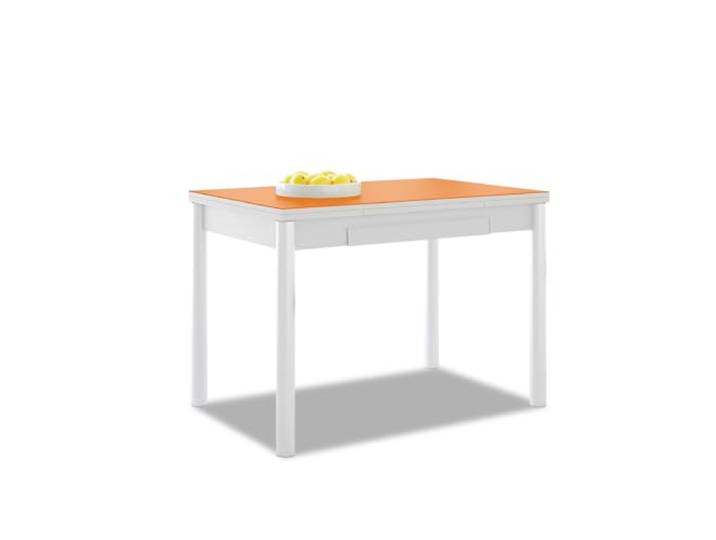 ASTIMESA Ausziehbarer Küchentisch, weißes Gestell mit Glasplatte, Orange, ideal für kleine Räume, 90 x 50 cm, ausziehbar 140 x 50 cm