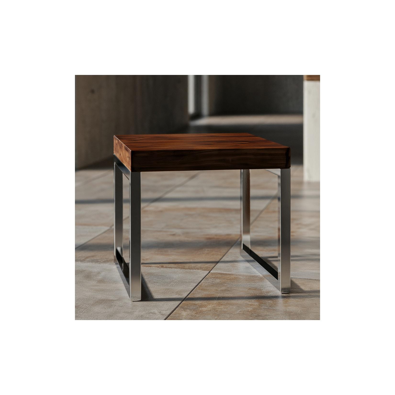 Beistelltisch Massivholz Metallgestell Landhausstil GUNA, Dunkelbraun 45x45x40 cm