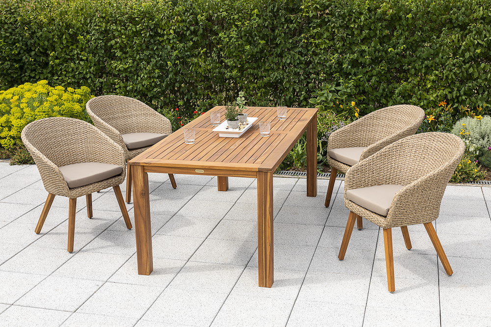 MERXXHANDELS Arrone Set 5tlg 4 Sessel Kissen Tisch 185x90cm 16909569