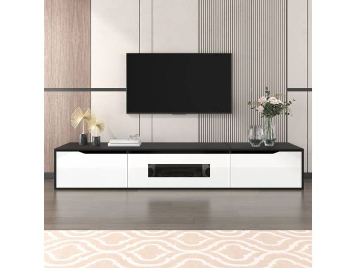 Meuble TV LED Hochglanz noir et blanc - 180 cm - pose au sol ou murale
