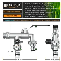 Brandson, Schlauchanschluss + Schlauchverbinder, 4x Absperrventil Wasserhahn Garten 1/2 & 3/4 Zoll aus Messing, Gardena kompatibel