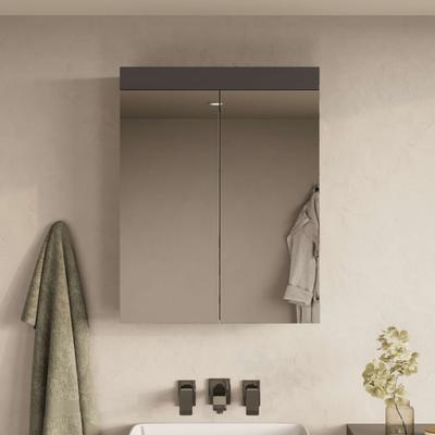 Spiegelschrank OTTO HOME "Föhr", grau, B:60cm H:77cm T:17cm, FSC-zertifizierter Holzwerkstoff, Schränke, Spiegelschrank, minimalistisch, zeitlos, Spiegelfronten, 2 Einlegeböden