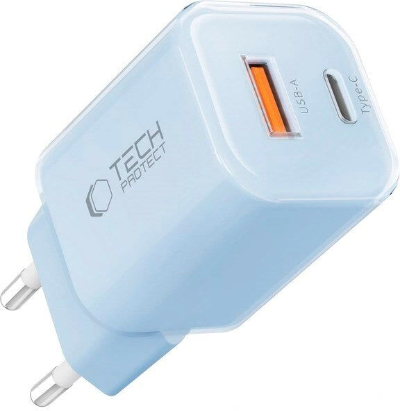 Tech-Protect 33W Vægoplader - 1x USB-A / 1x USB-C - Blå