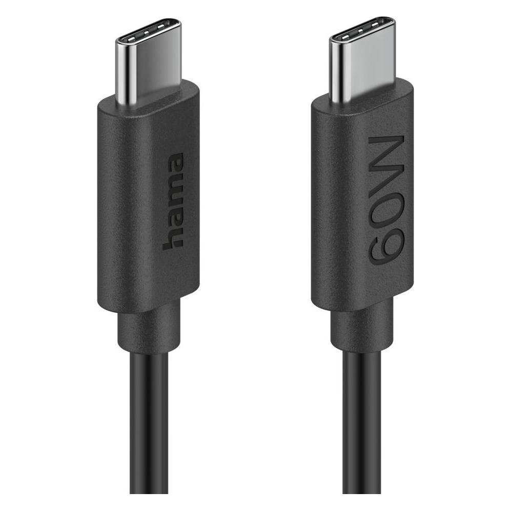 Hama USB-Kabel, USB-C - USB-C, 1,2 m, Schwarz (1.20 m, USB 2.0, 60 W) (00086446)