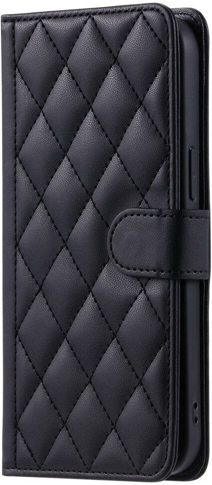 EIDERWOOD iPhone 16 Pro Max Læder Flip Cover m. Pung & Strop - Rhombus - Sort