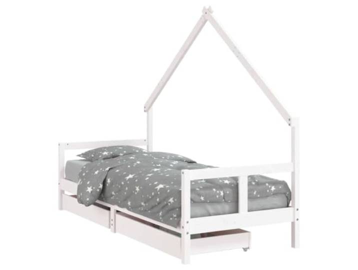 FDSAQOPT mit Schubladen Weiß 80x200 cm Massivholz Kiefer Massives Kiefernholz, Holzlatten für Stabilität, Hausbett-Design, Aufbewahrungsschubladen, niedrige Einstiegshöhe,