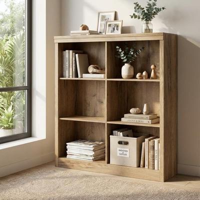 "Garvee 53"" Tall 6-Cube Wooden Bookshelf Organizer, 3-Tier Open Storage Shelf with Anti-Tip Kit"