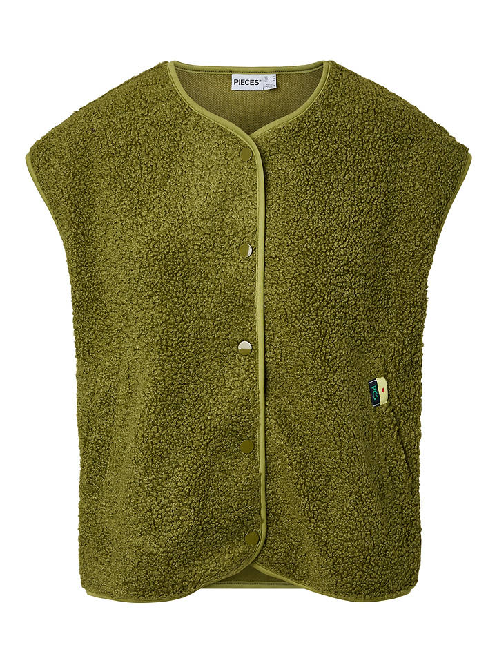 Pieces Teddyweste "Katty" in Grün - XL
