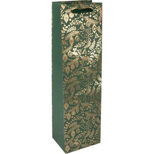 Sigel Geschenktüte GT130, Golden Ornaments on green, Flaschentüte, 10 x 35cm, grün, 5 Stück