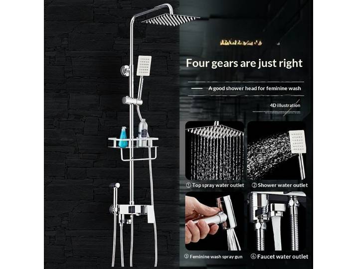 Ensemble de douche haute pression à quatre modes, pommeau de douche encastré en acier inoxydable pour salle de bain, ensemble de pommeaux de douche à eau claire