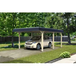 Carport Wendland 409x628 schwarze Blende, unbehandelt, 20mm Dachschalung mit EPDM Folie Holzcarport