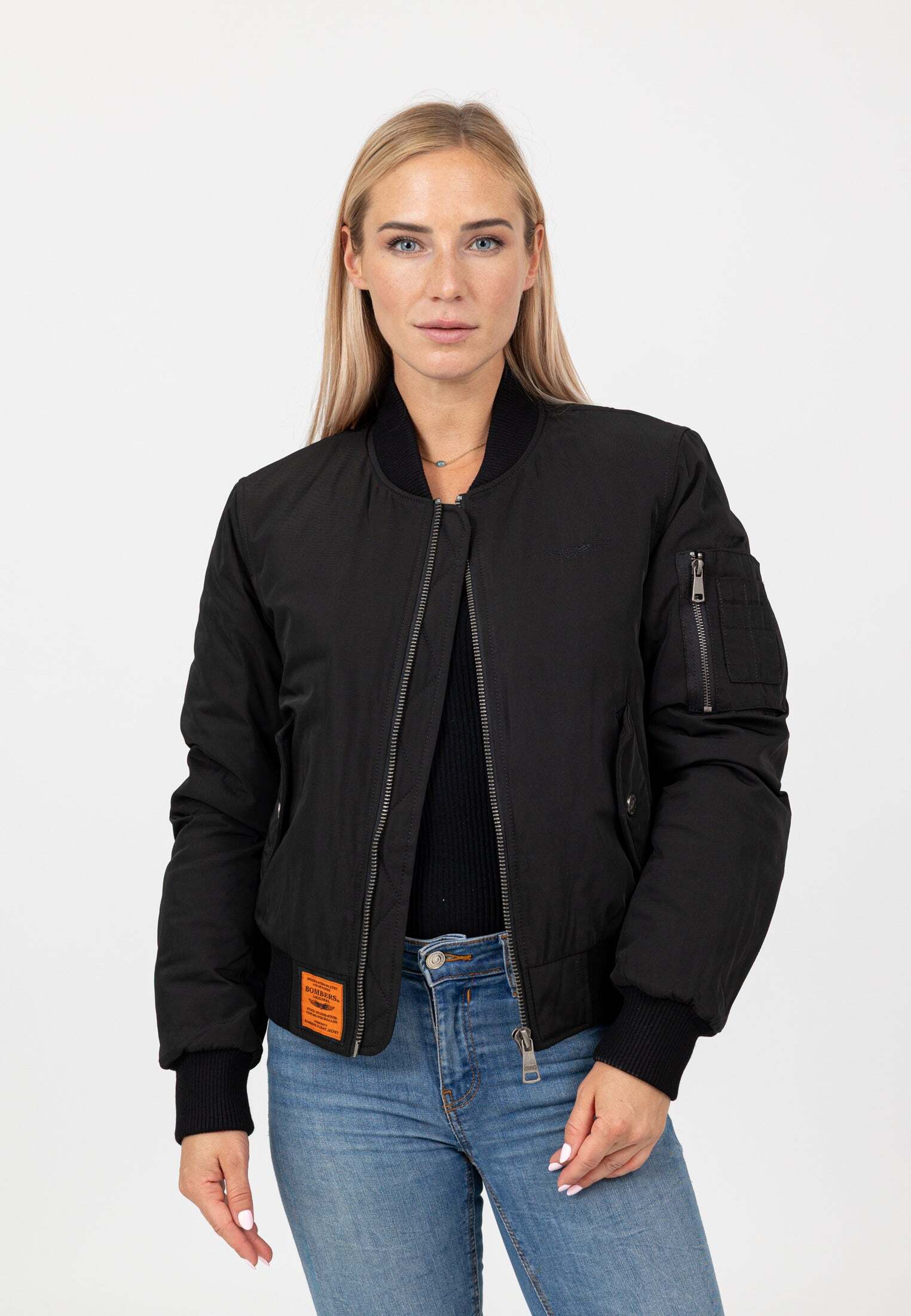 Bomberjacke BOMBERS ORIGINAL "Bombers Original Bomberjacke Original-W", Damen, Gr. L, schwarz, Obermaterial: 100% Polyester PES., Jacken Bomberjacke schwarz L
