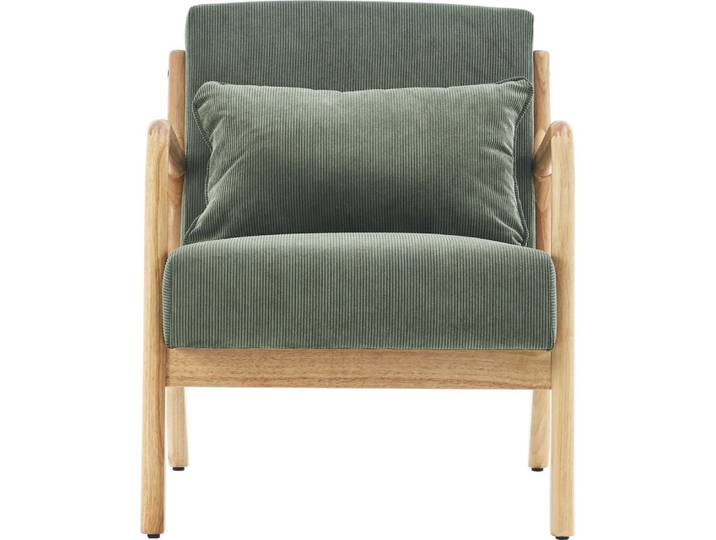 Fauteuil en bois et velours côtelé vert