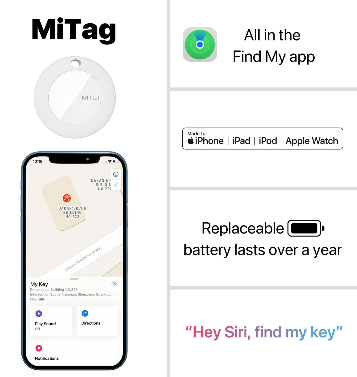 Ultron MiTag Apple AirTag Tracker, 3 stuks, wit