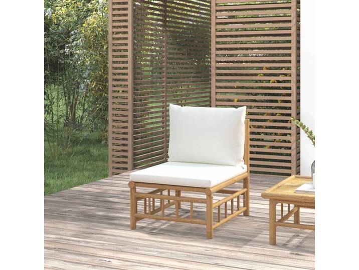 vidaXL Garten-Mittelsofa mit Cremeweißen Kissen Bambus