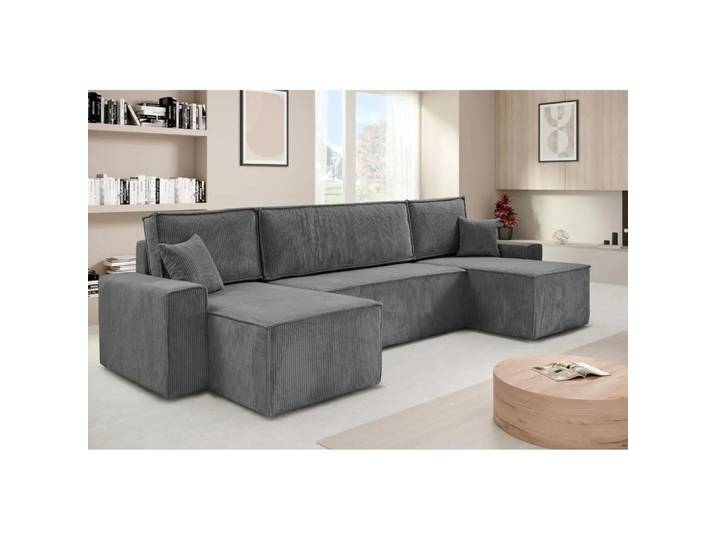 Ecksofa HEKTOR U-Form mit Schlaffunktion und Bettkasten, Couch in Grau, Ottomane 100 cm