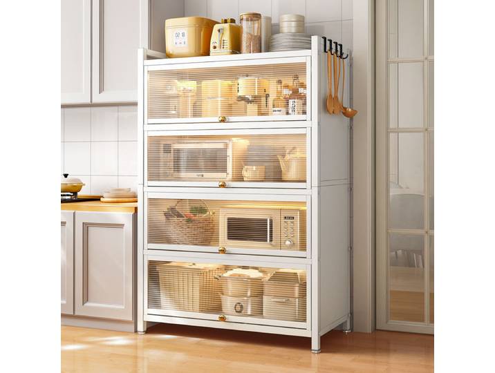 Étagère d'armoire de cuisine avec porte, armoire latérale anti-poussière, support de rangement, casier Mobile domestique
