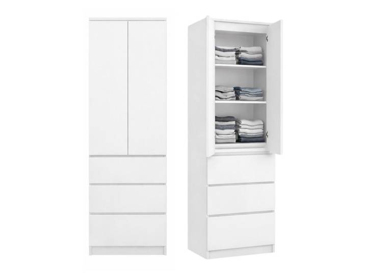 Home Collective Mehrzweckschrank 2-türig mit 3 Einlegeböden & 3 Schubladen in Weiß, 50x180.5x40 cm, Schlafzimmer, Kleiderschränke