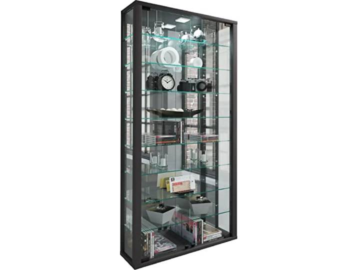 VCM Wandvitrine Schwarz 59x18x115 cm 2 Türen 9 Fächer Holzwerkstoff Glas Präsentation und Aufbewahrung von Sammlerstücken - Wohnzimmer oder Büro - für Sammler und Liebhaber - Holzwerkstoff, Glas