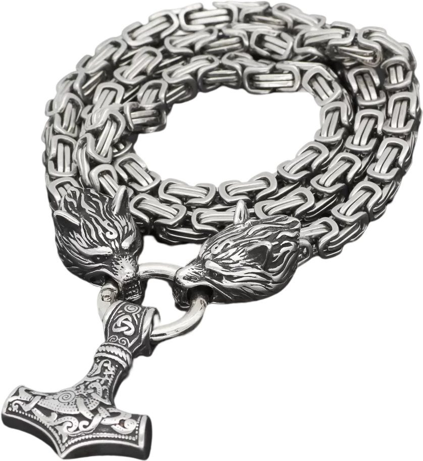 INF Wikingerschmuck Thorshammer mit Lederhalskette Silber
