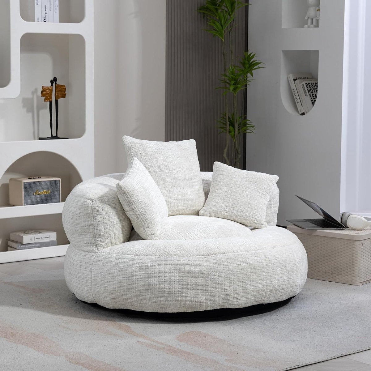 Beige Zitzak Stoel Luie Sofa van Chenille voor Volwassenen - 108 x 108 x 52 cm