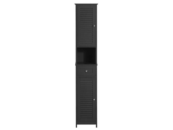 Meuble colonne 1 tiroir 2 portes effet bois gris foncé