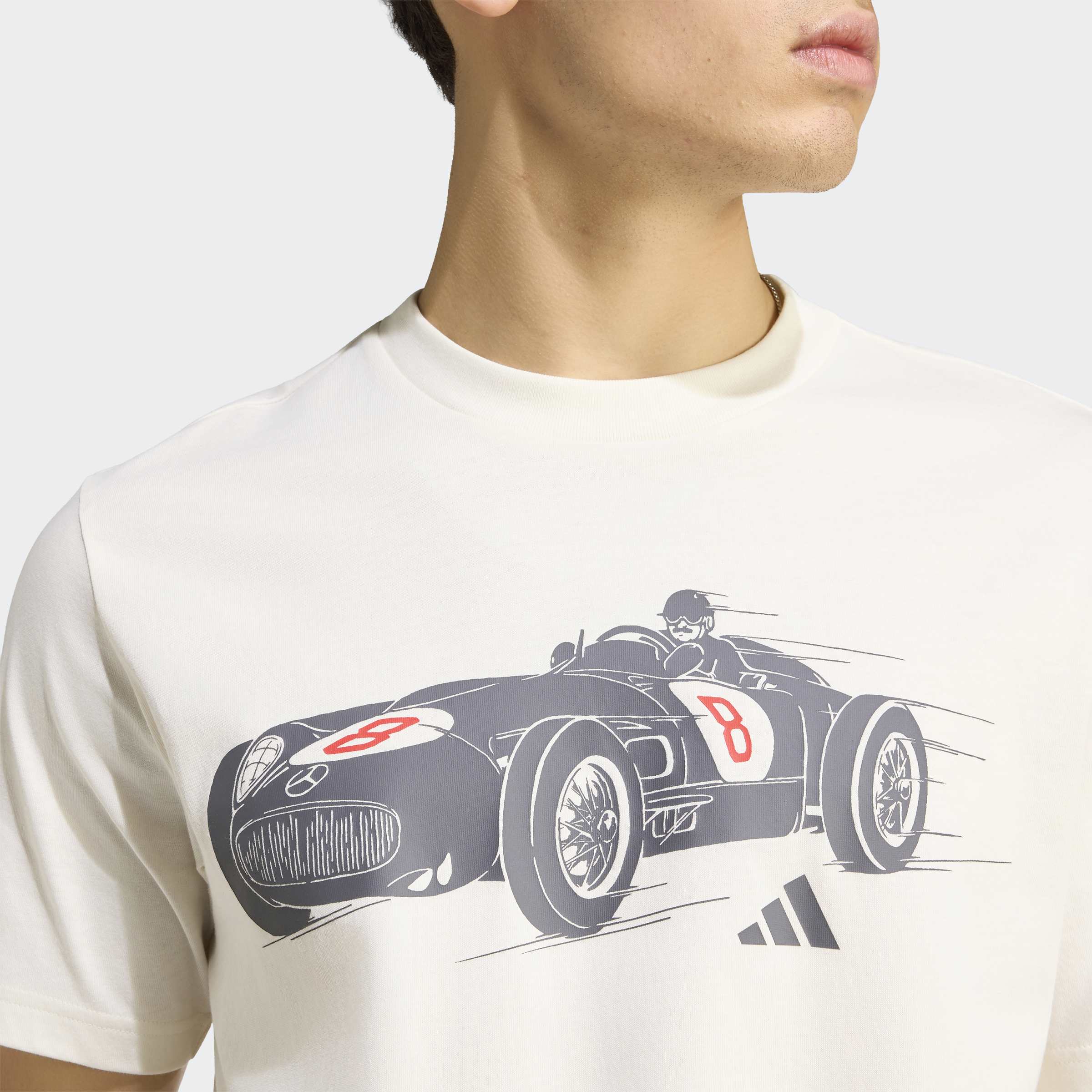 T-Shirt ADIDAS PERFORMANCE "MERCEDES-AMG PETRONAS FORMULA 1 TEAM SILVER ARROWS 1955, GRAFIK", Herren, Gr. L, sanftes weiß, granite, Obermaterial: 100% Baumwolle, Rundhals, Shirts T-Shirt, für Erwachsene, mit Rundhalsausschnitt, ohne Verschluss, aus Baumwo