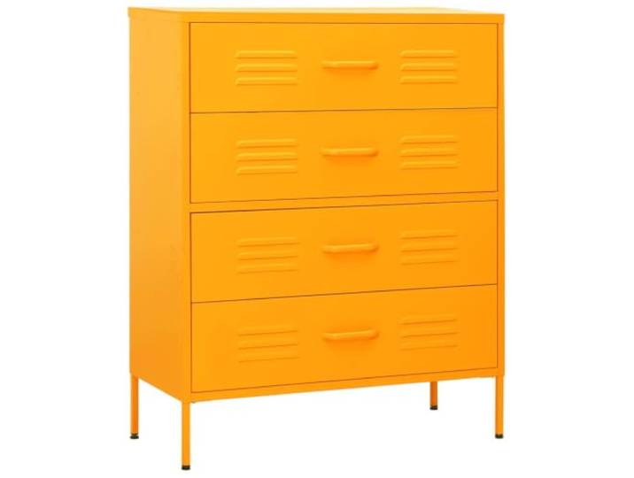 RJPLMFV Kommode Senfgelb aus Stahl mit 4 Schubladen, 80 x 35 x 101,5 cm Robuste Stahlkonstruktion, leichtgängige Kugelführungen, verstellbare Nivellierungen, ausziehbare Schubladen