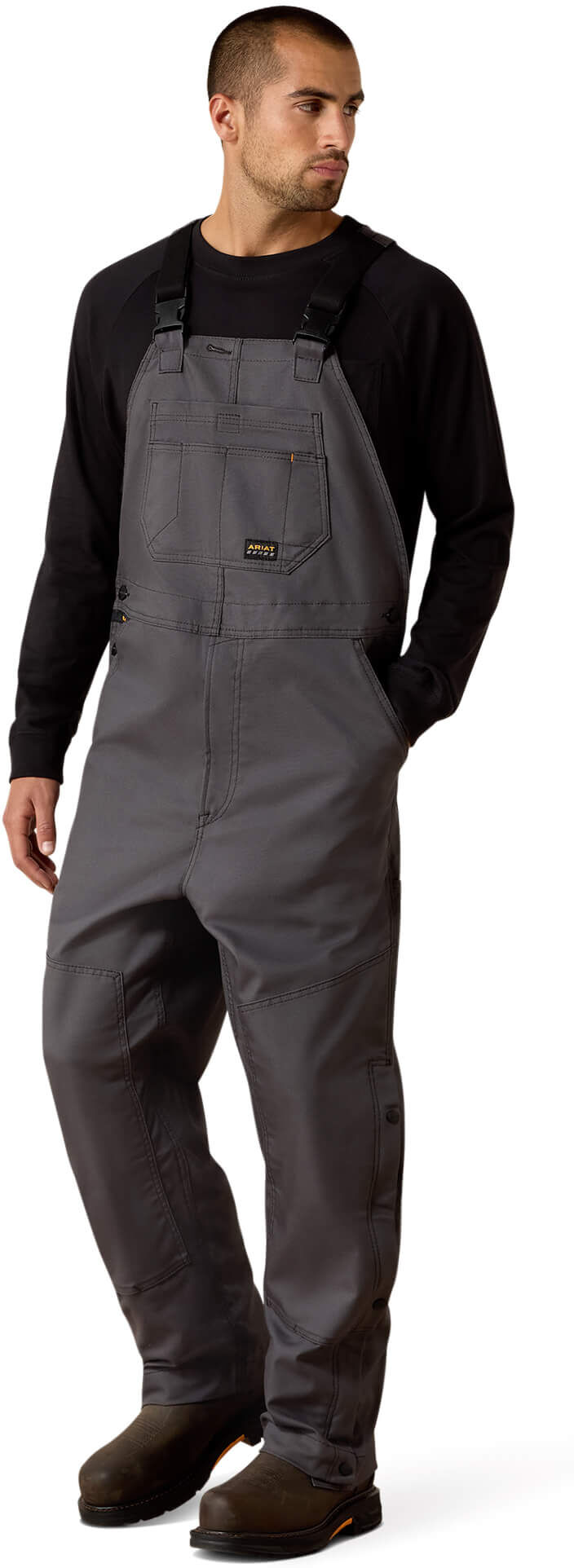 Men's Rebar Duracanvas Unlined Bib in Grey, Size: Small Short by Ariat