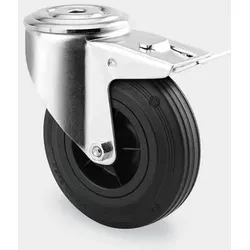 Transportrolle TENTE, drehbar mit Bremse, 100 mm, schwarzer Gummi, Mittelloch