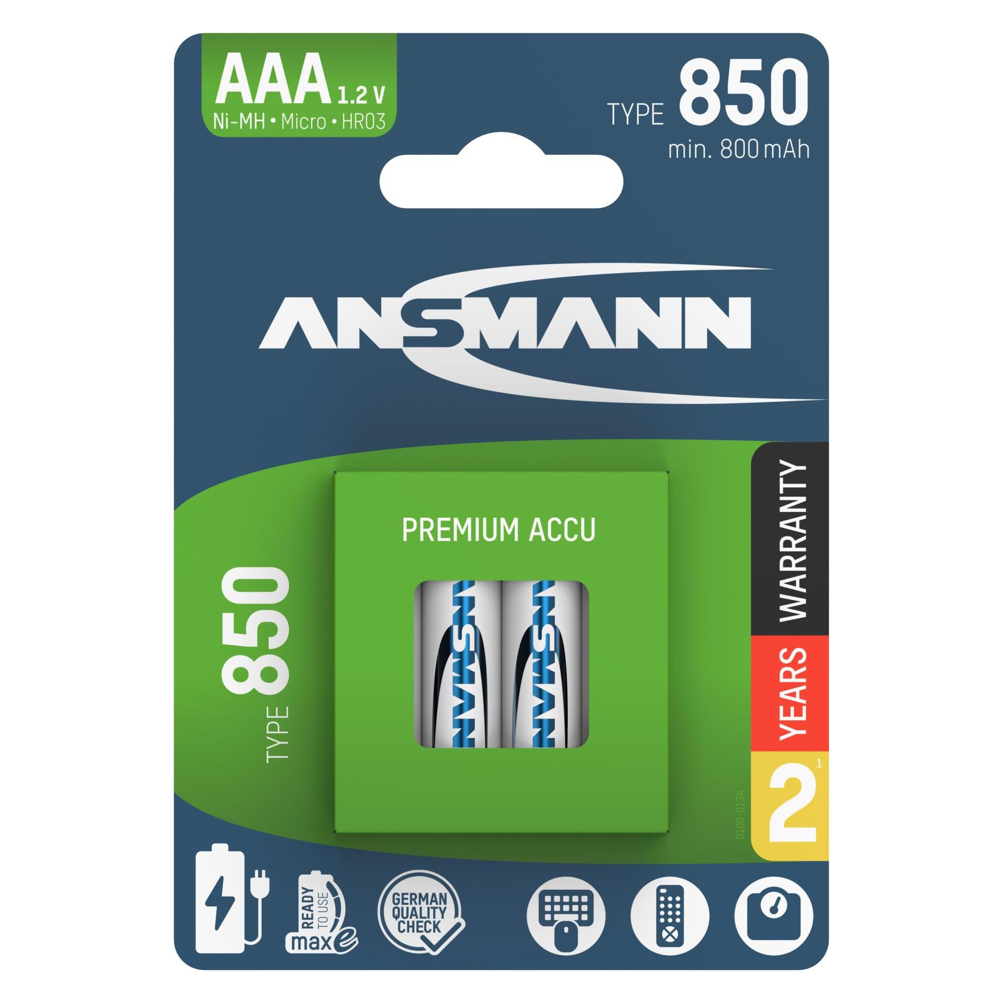 Ansmann NiMH Akku Micro AAA Typ 850 (min. 800 mAh) maxE (4 Stk., AAA, 800 mAh) (1311-0024)