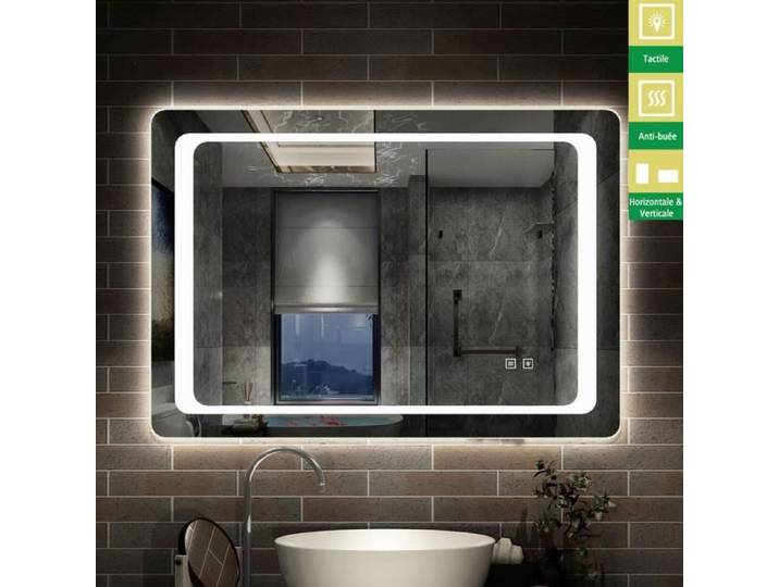 Miroir de salle de bain LED - Marque inconnue - 90cm - Éclairage intégré - Anti-buée - Tactile