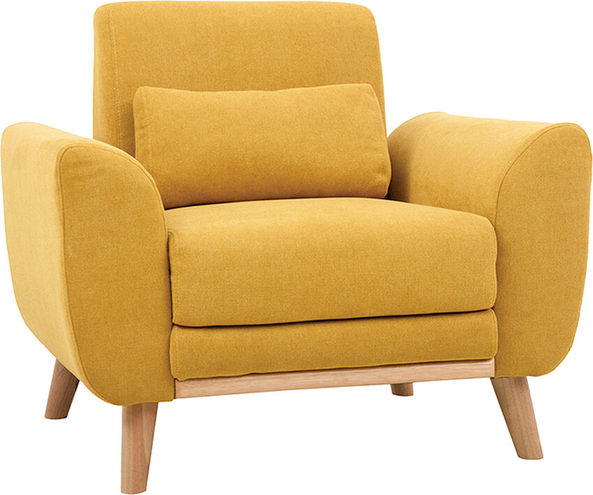 Miliboo Design-Sessel Stoff Gelb und Füße Eiche EKTOR