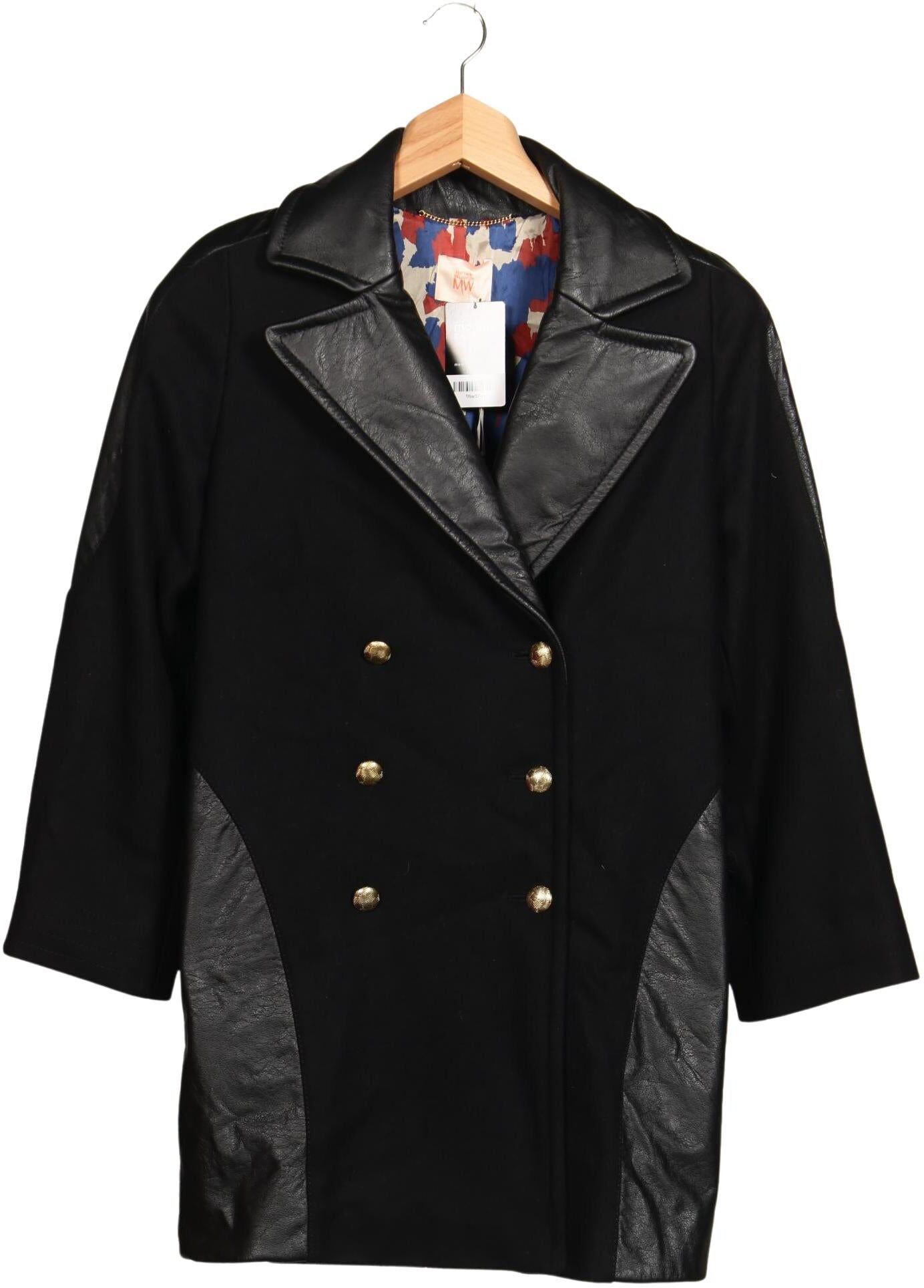 Matthew Williamson Damen Mantel, Schwarz, Gr. EU 38, Synthetik / Viskose / Schurwolle / Kunstleder - Second Hand