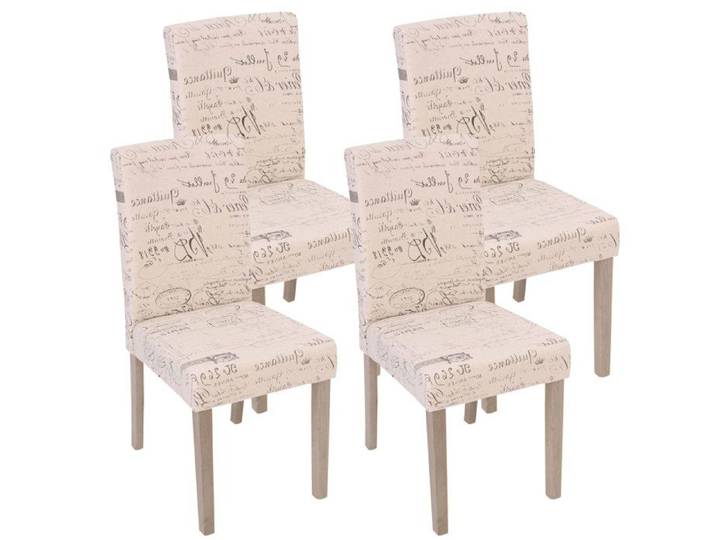 4x chaise de séjour Littau fauteuil ~ tissu avec écriture crème pieds couleur chaîne