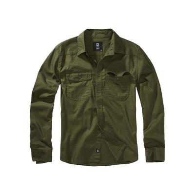 Langarmhemd BRANDIT "Brandit Herren Flanellshirt", Herren, Gr. S, US-Größen, grün (olive), 100% Baumwolle, unifarben, normal, Hemden