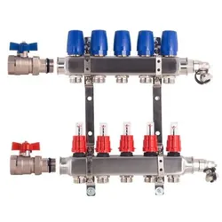 Heizkreisverteiler BASIC für Fußbodenheizung 5 Heizkreise mit Kugelhahn-Set