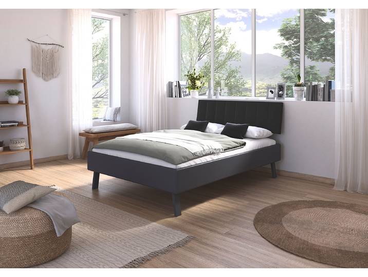 Bettgestell Mavi - Kunstleder 140 x 200cm Kunstleder Grau/Graumetallic